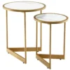 2er Set Couchtisch mit Marmoroptik mit Goldfarbenem Metallbeinen Modern Beistelltisch