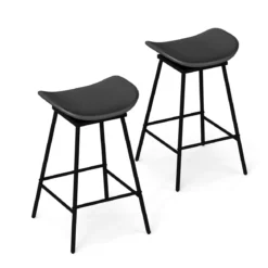 2er-Set drehbare Barhocker Hocker mit gepolstertem Kunstledersitz und Fußstütze moderne hohe Barstuhl Braun/Schwarz