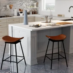 2er-Set drehbare Barhocker Hocker mit gepolstertem Kunstledersitz und Fußstütze moderne hohe Barstuhl Braun/Schwarz