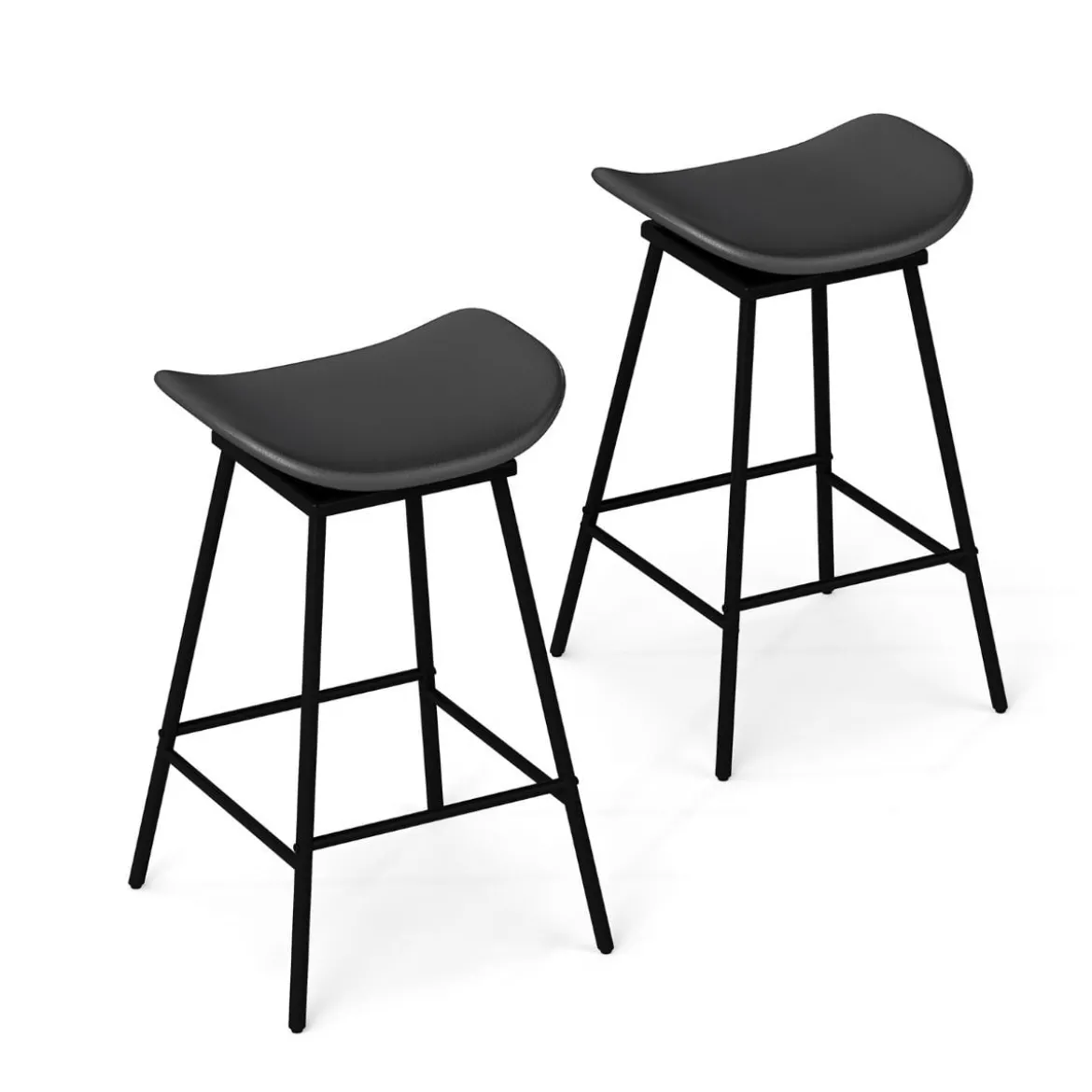 2er-Set drehbare Barhocker Hocker mit gepolstertem Kunstledersitz und Fußstütze moderne hohe Barstuhl Braun/Schwarz