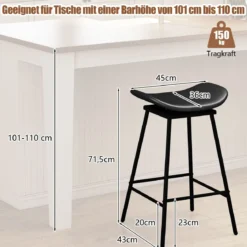 2er-Set drehbare Barhocker Hocker mit gepolstertem Kunstledersitz und Fußstütze moderne hohe Barstuhl Braun/Schwarz