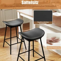 2er-Set drehbare Barhocker Hocker mit gepolstertem Kunstledersitz und Fußstütze moderne hohe Barstuhl Braun/Schwarz