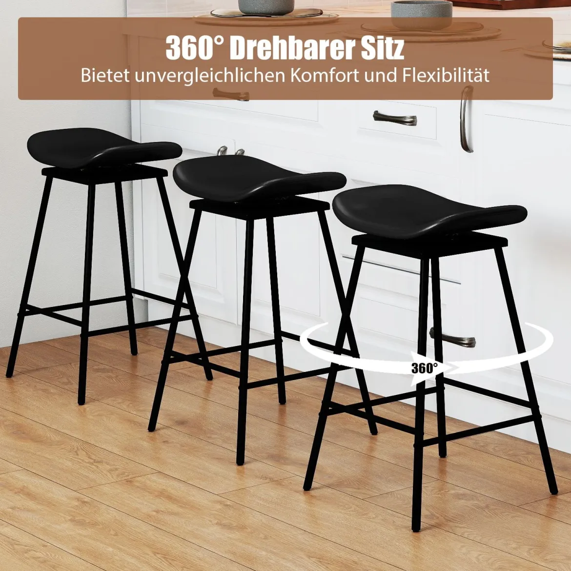 2er-Set drehbare Barhocker Hocker mit gepolstertem Kunstledersitz und Fußstütze moderne hohe Barstuhl Braun/Schwarz