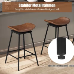 2er-Set drehbare Barhocker Hocker mit gepolstertem Kunstledersitz und Fußstütze moderne hohe Barstuhl Braun/Schwarz