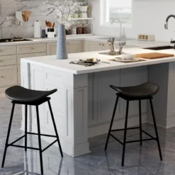 2er-Set drehbare Barhocker Hocker mit gepolstertem Kunstledersitz und Fußstütze moderne hohe Barstuhl Braun/Schwarz