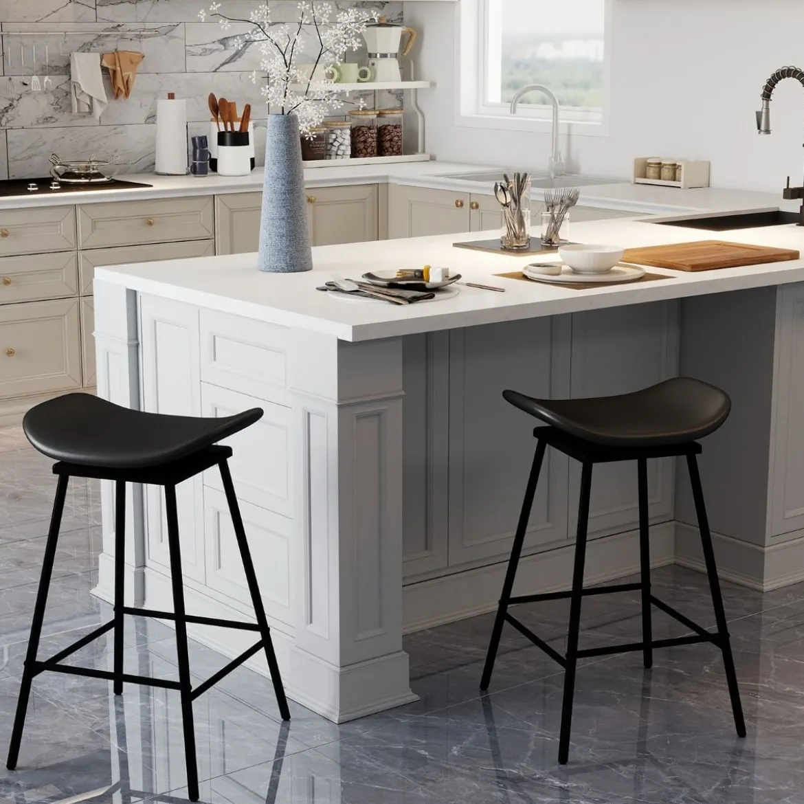2er-Set drehbare Barhocker Hocker mit gepolstertem Kunstledersitz und Fußstütze moderne hohe Barstuhl Braun/Schwarz