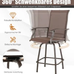 2er Set Drehbare Barhocker mit hoher Rückenlehne & stabiler Stahlrahmen Braun
