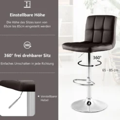 1/2er Set 360° Drehbarer Barhocker aus Kunstleder Höhenverstellbarer Barstuhl Sitzhocker