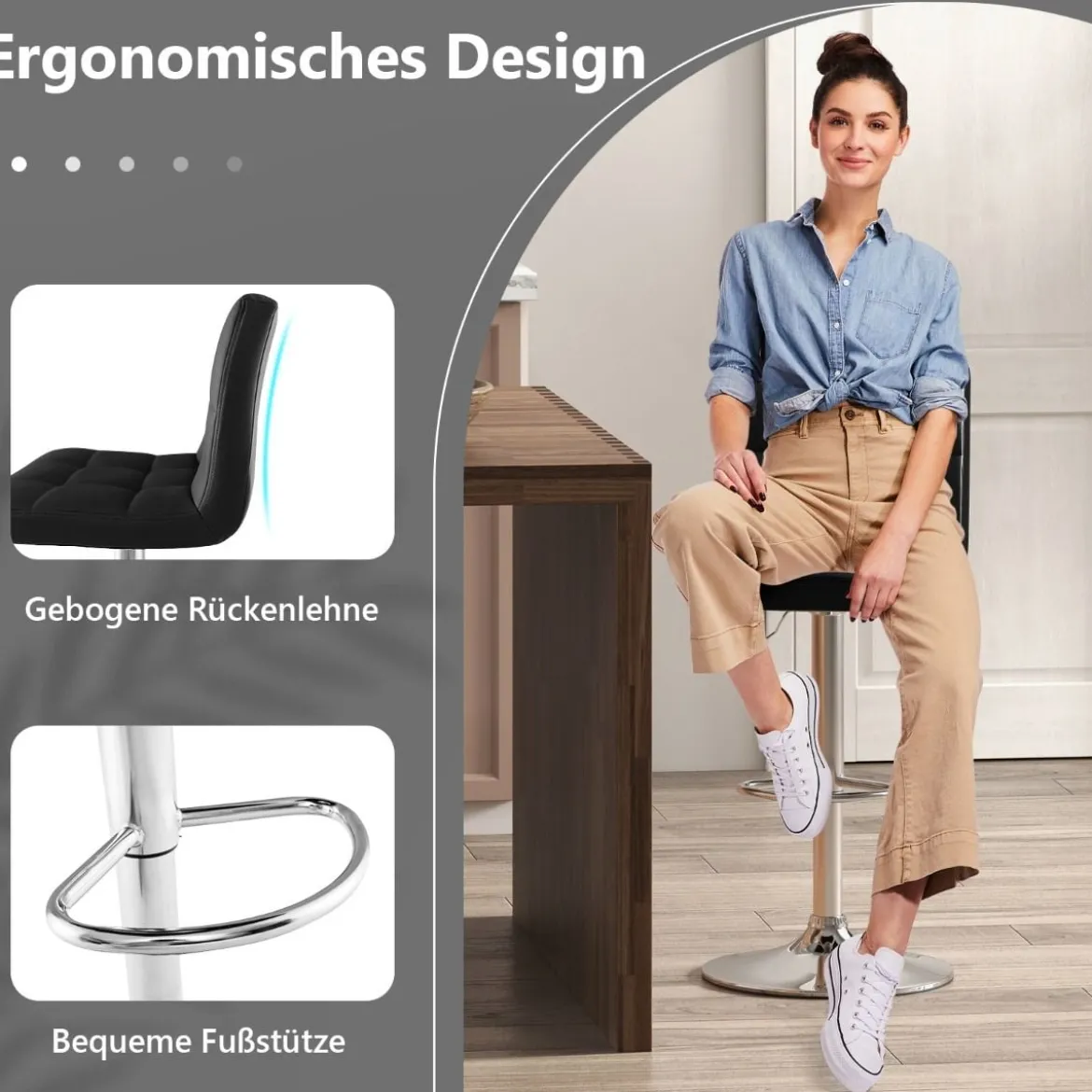 1/2er Set 360° Drehbarer Barhocker aus Kunstleder Höhenverstellbarer Barstuhl Sitzhocker