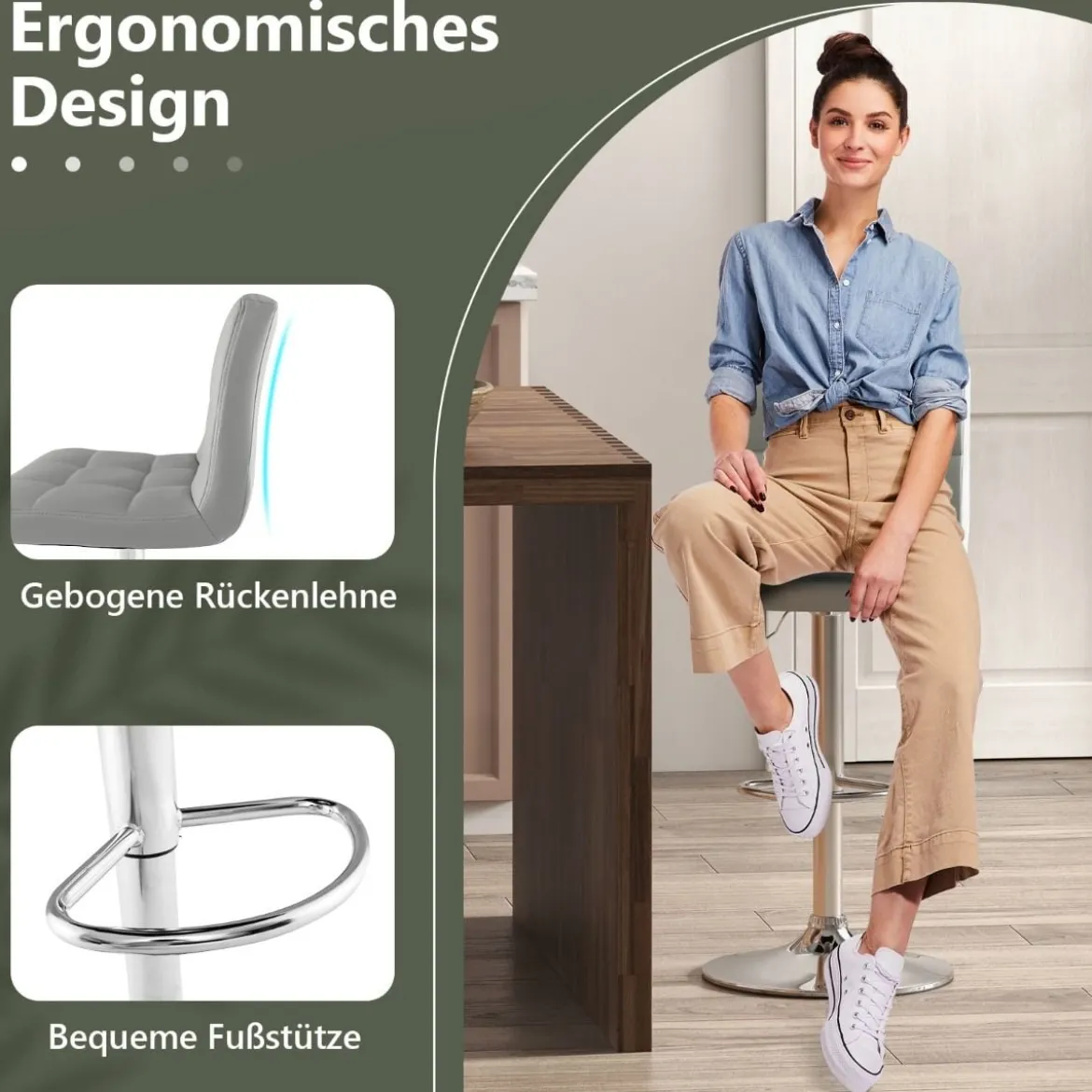 1/2er Set 360° Drehbarer Barhocker aus Kunstleder Höhenverstellbarer Barstuhl Sitzhocker
