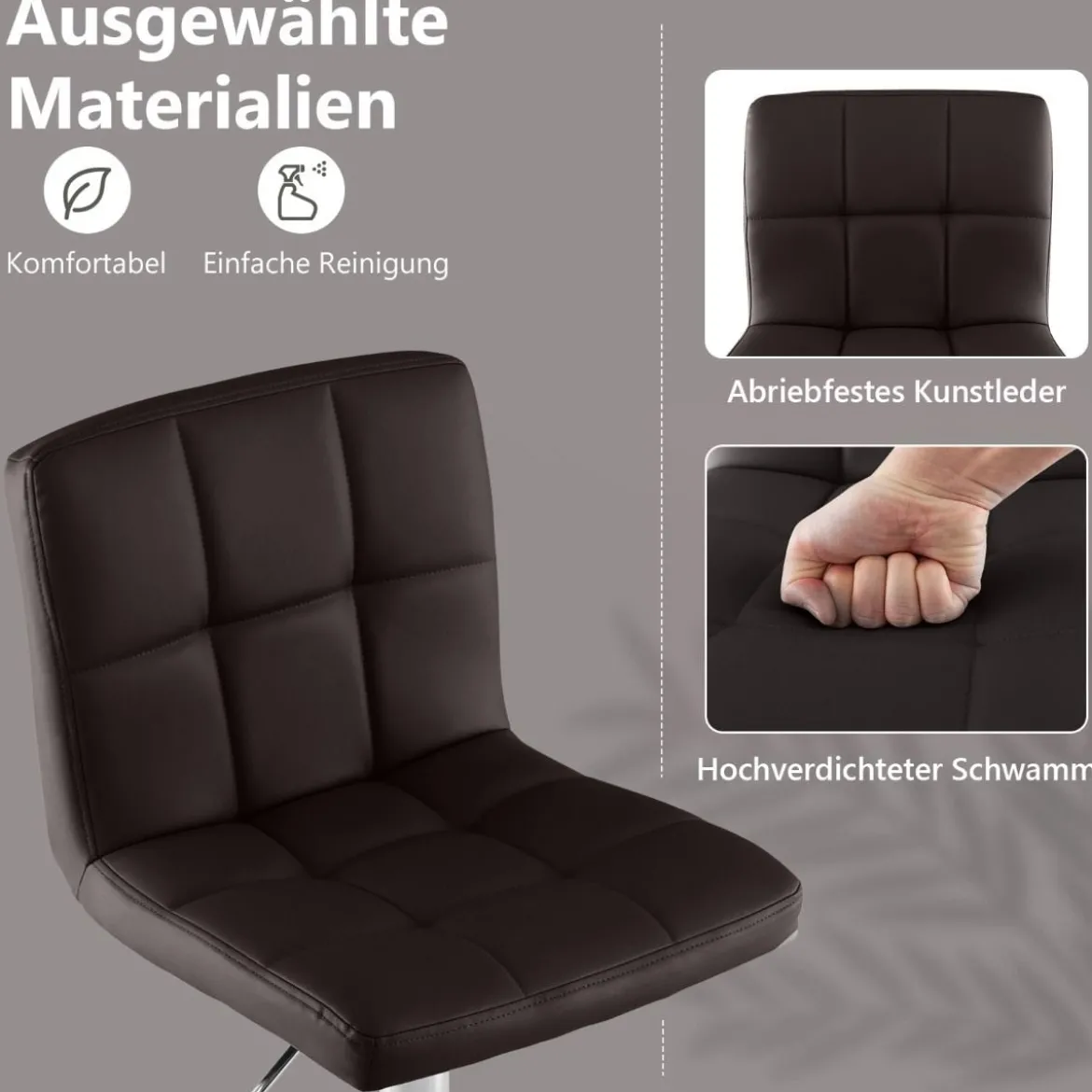 1/2er Set 360° Drehbarer Barhocker aus Kunstleder Höhenverstellbarer Barstuhl Sitzhocker