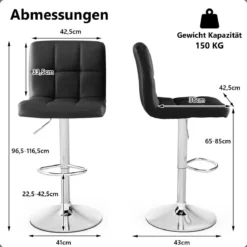 1/2er Set 360° Drehbarer Barhocker aus Kunstleder Höhenverstellbarer Barstuhl Sitzhocker