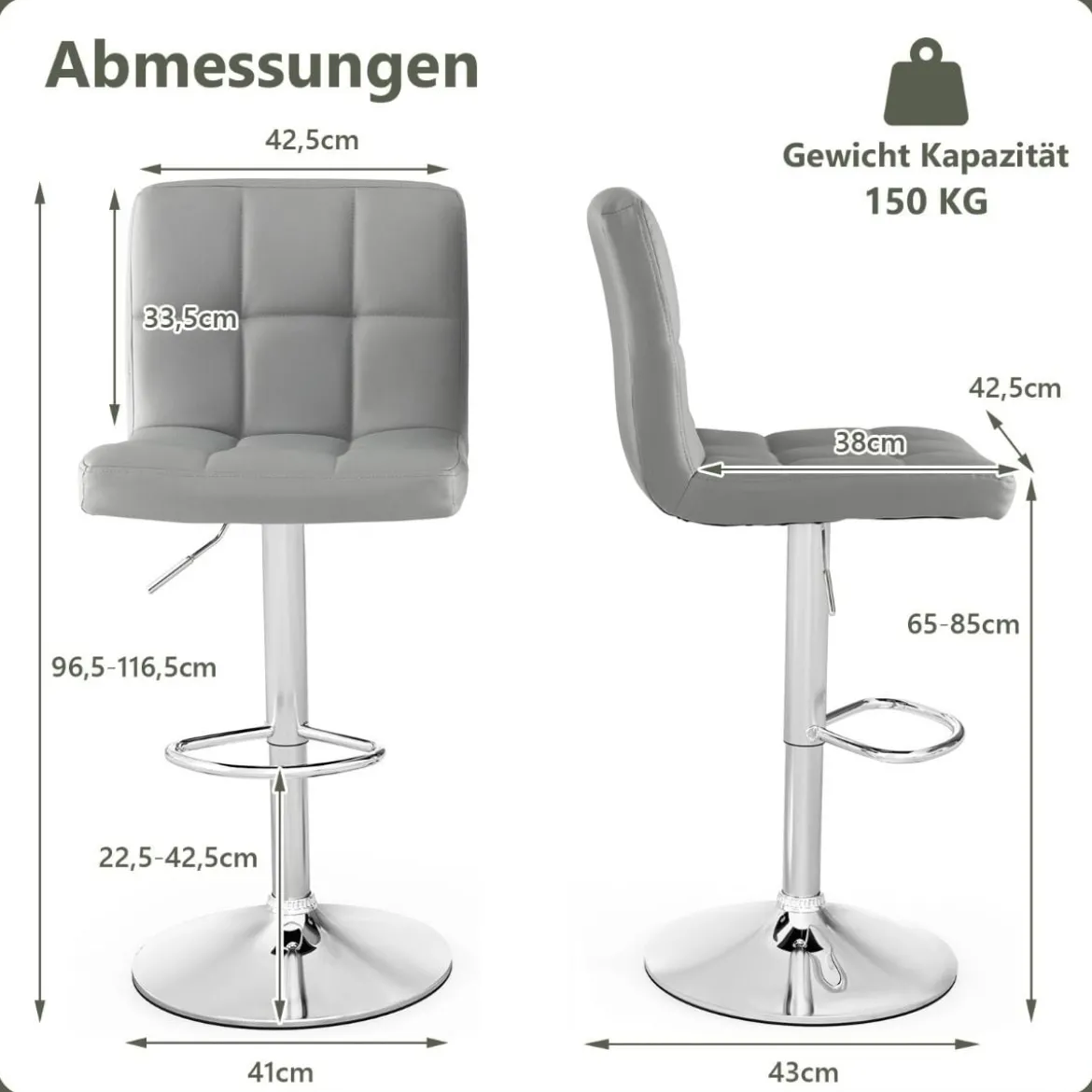 1/2er Set 360° Drehbarer Barhocker aus Kunstleder Höhenverstellbarer Barstuhl Sitzhocker