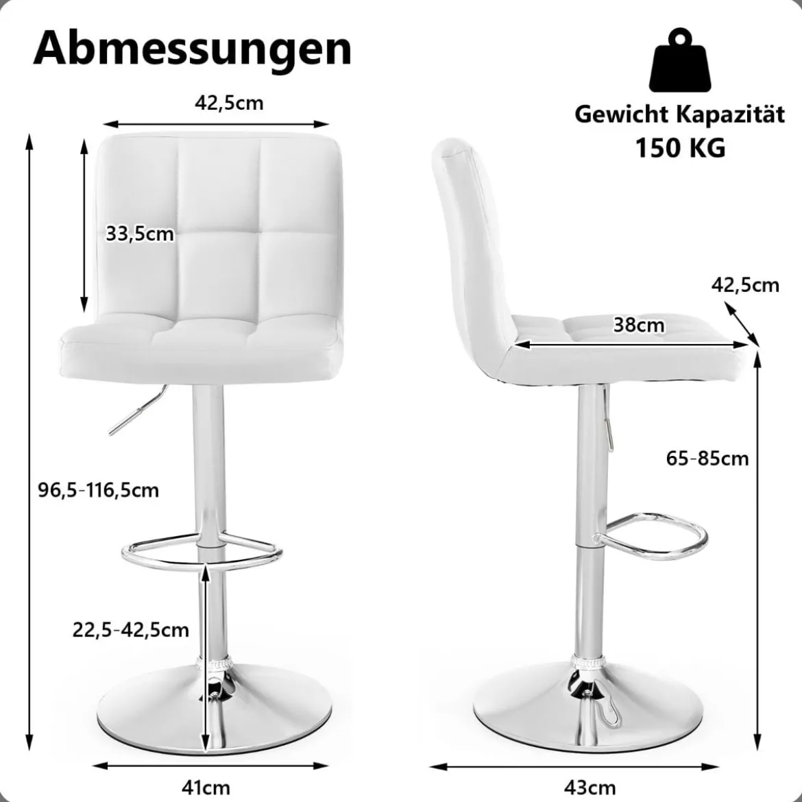 1/2er Set 360° Drehbarer Barhocker aus Kunstleder Höhenverstellbarer Barstuhl Sitzhocker