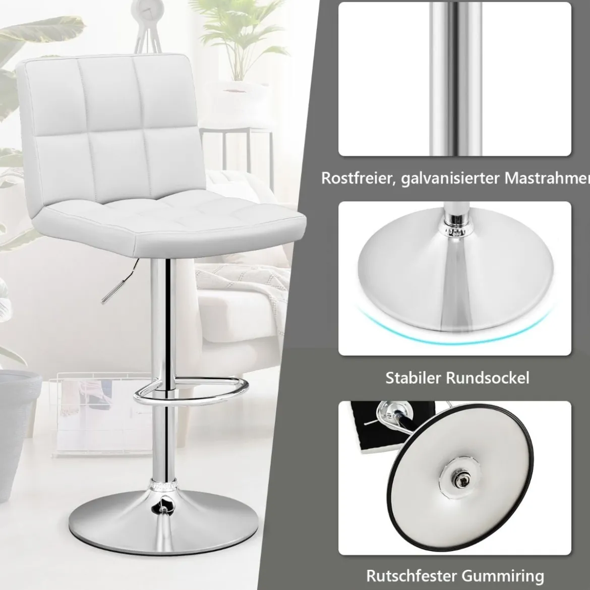 1/2er Set 360° Drehbarer Barhocker aus Kunstleder Höhenverstellbarer Barstuhl Sitzhocker