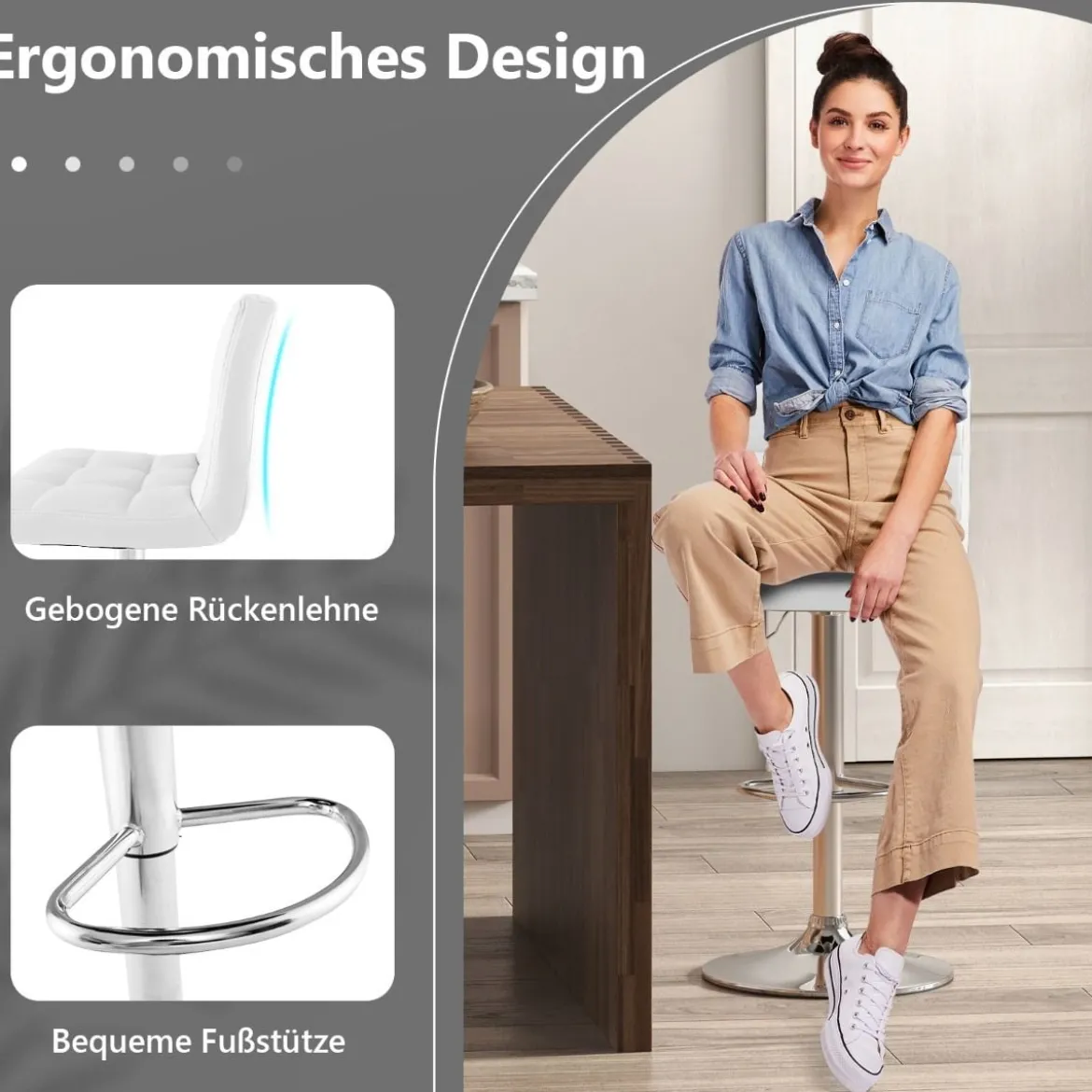1/2er Set 360° Drehbarer Barhocker aus Kunstleder Höhenverstellbarer Barstuhl Sitzhocker