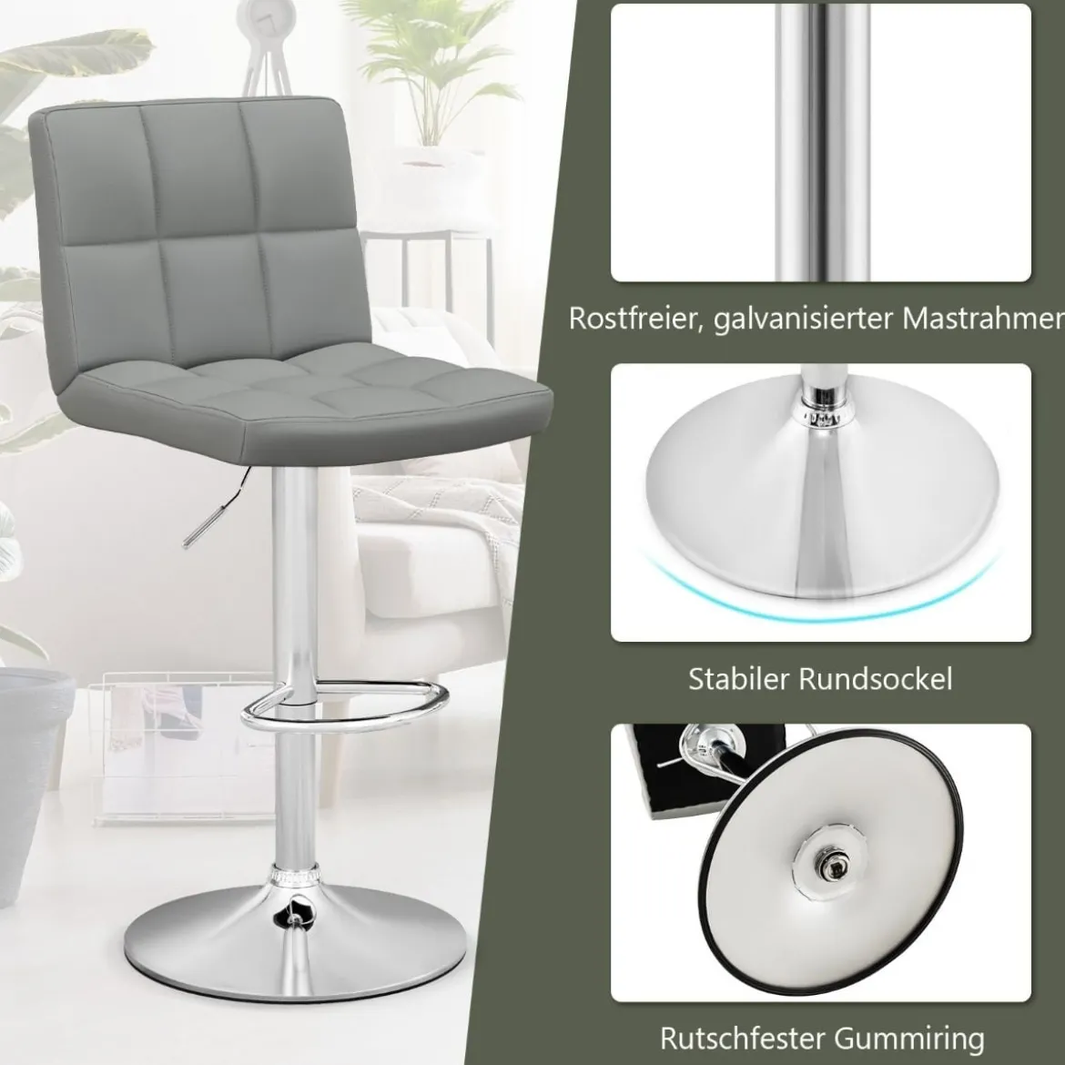 1/2er Set 360° Drehbarer Barhocker aus Kunstleder Höhenverstellbarer Barstuhl Sitzhocker