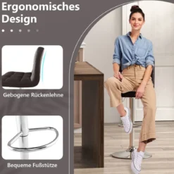 1/2er Set 360° Drehbarer Barhocker aus Kunstleder Höhenverstellbarer Barstuhl Sitzhocker