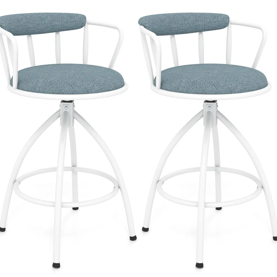 2er Set Drehbarer Barhocker mit Rückenlehne & Fußstütze Gepolstert Barstühle 150 kg Belastbar
