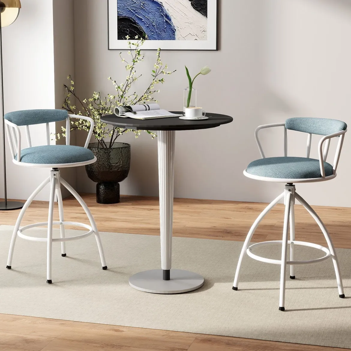 2er Set Drehbarer Barhocker mit Rückenlehne & Fußstütze Gepolstert Barstühle 150 kg Belastbar