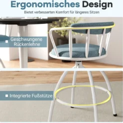 2er Set Drehbarer Barhocker mit Rückenlehne & Fußstütze Gepolstert Barstühle 150 kg Belastbar