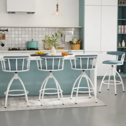 2er Set Drehbarer Barhocker mit Rückenlehne & Fußstütze Gepolstert Barstühle 150 kg Belastbar