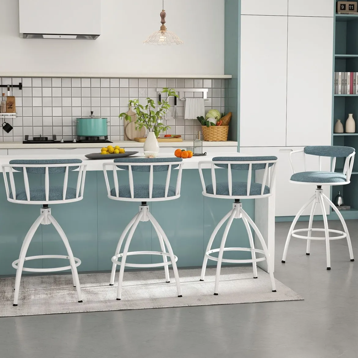 2er Set Drehbarer Barhocker mit Rückenlehne & Fußstütze Gepolstert Barstühle 150 kg Belastbar