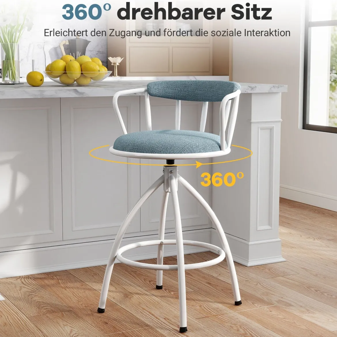 2er Set Drehbarer Barhocker mit Rückenlehne & Fußstütze Gepolstert Barstühle 150 kg Belastbar