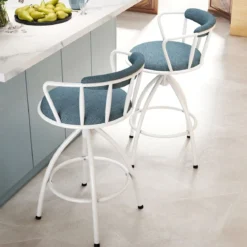 2er Set Drehbarer Barhocker mit Rückenlehne & Fußstütze Gepolstert Barstühle 150 kg Belastbar