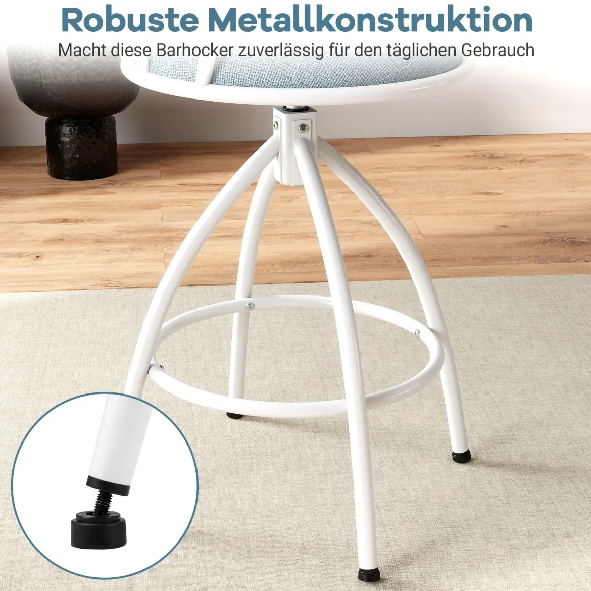 2er Set Drehbarer Barhocker mit Rückenlehne & Fußstütze Gepolstert Barstühle 150 kg Belastbar