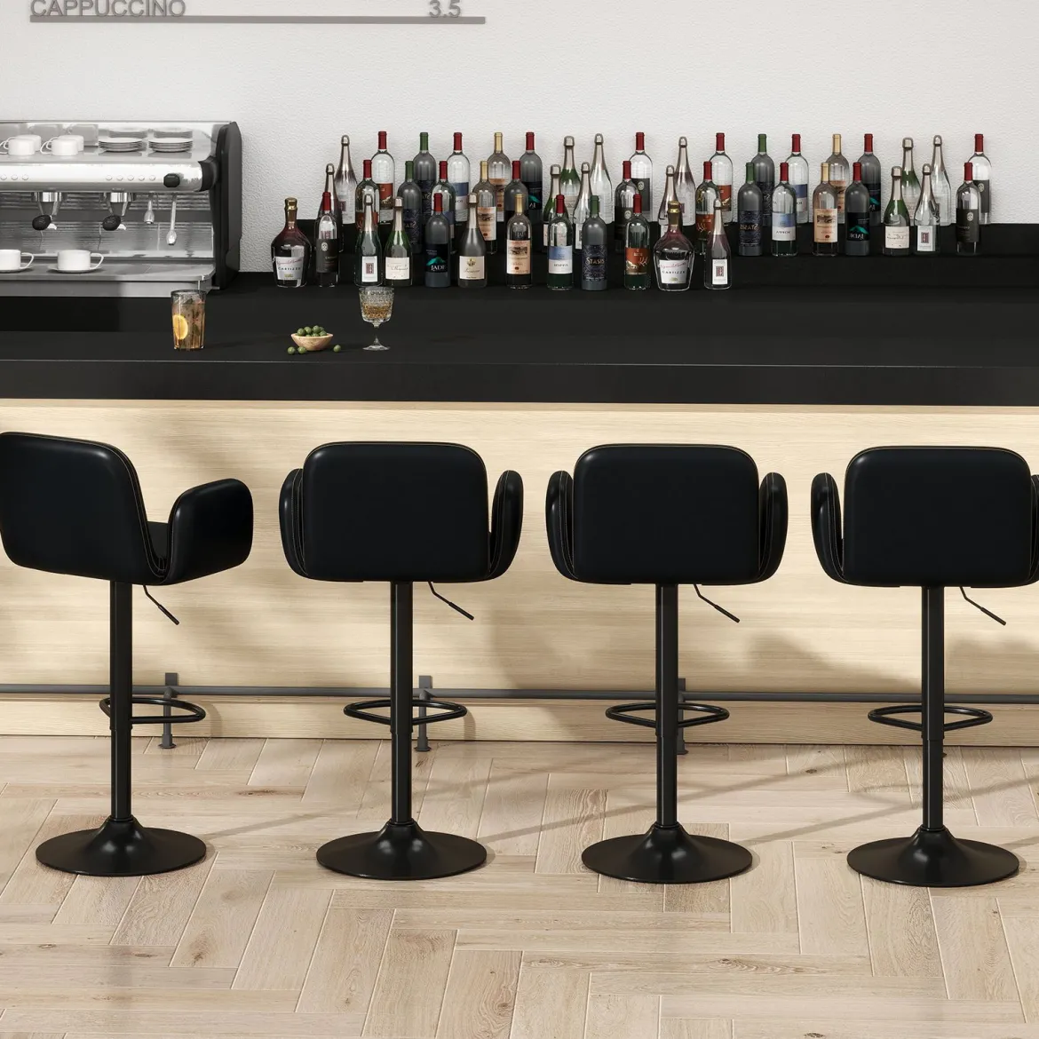 2er Set Drehbarer Barhocker mit Verstellbarer Höhe & Gepolstertem Sitz Barstuhl Küchenstuhl Schwarz
