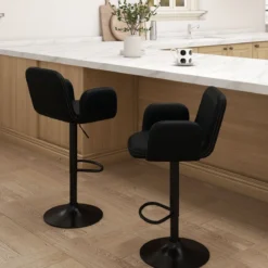 2er Set Drehbarer Barhocker mit Verstellbarer Höhe & Gepolstertem Sitz Barstuhl Küchenstuhl Schwarz