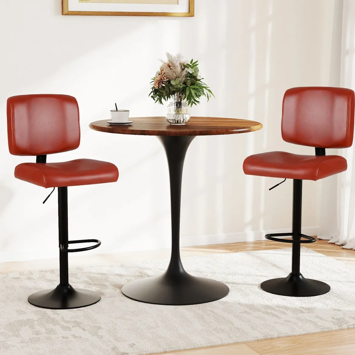 2er Set Drehbarer Barhocker mit Verstellbarer Höhe & Gepolstertem Sitz Barstuhl Küchenstuhl Rotbraun