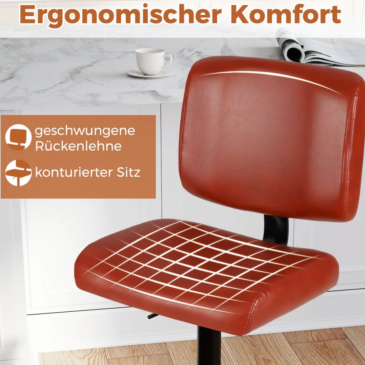 2er Set Drehbarer Barhocker mit Verstellbarer Höhe & Gepolstertem Sitz Barstuhl Küchenstuhl Rotbraun