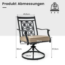 2er Set Drehsessel mit Weicher Polsterung & Blütenmuster-Rückenlehne Allwetter Terrassensessel