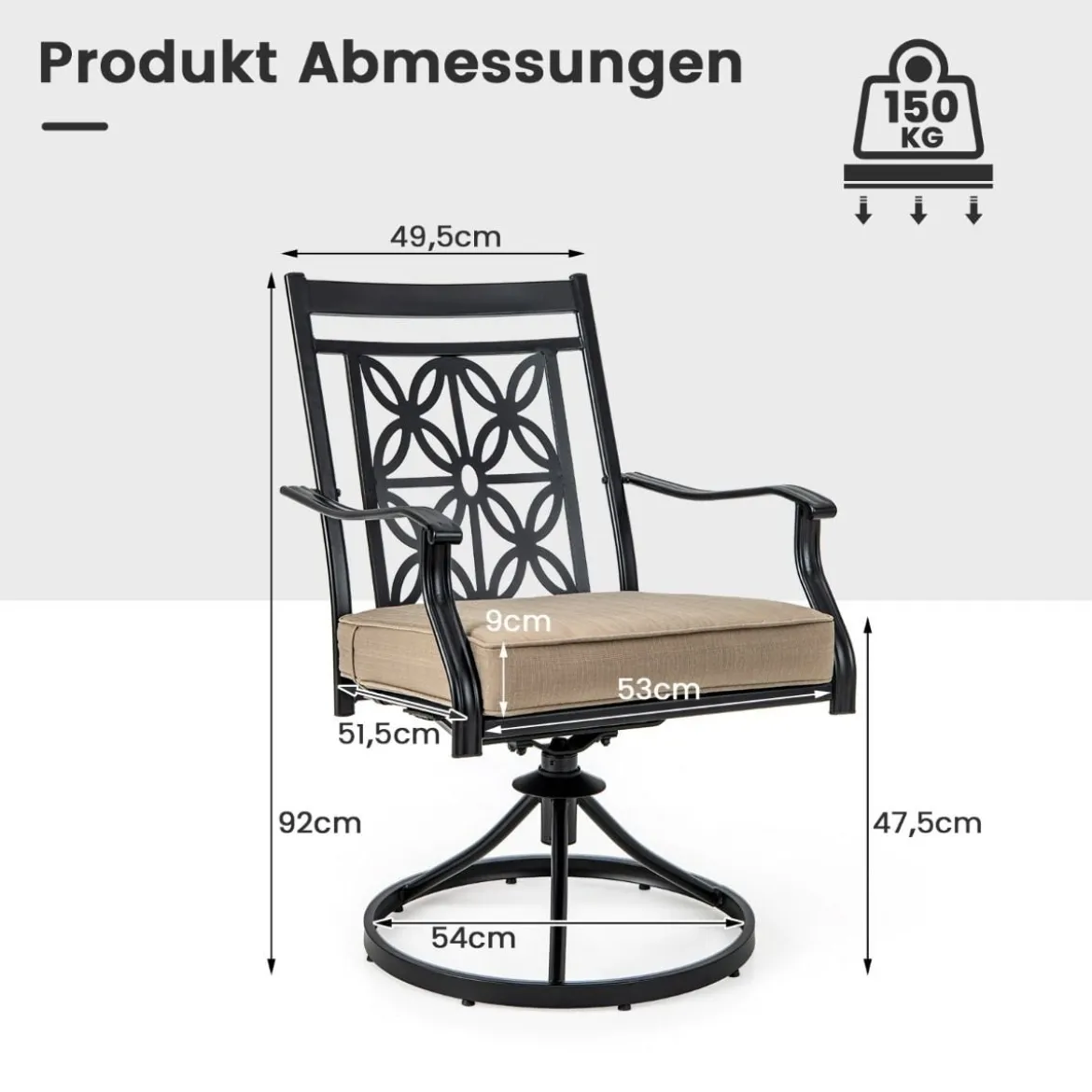 2er Set Drehsessel mit Weicher Polsterung & Blütenmuster-Rückenlehne Allwetter Terrassensessel