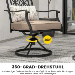 2er Set Drehsessel mit Weicher Polsterung & Blütenmuster-Rückenlehne Allwetter Terrassensessel