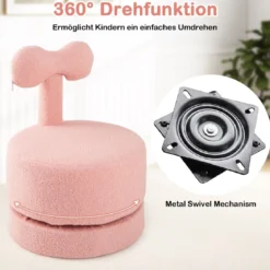 2er-Set Drehstühlen gepolsterte Kinderhocker mit Schleifenlehne Schaumstoffsitz & kratzfeste Fußpolster Kindersessel Rosa