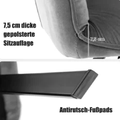 2er Set Drehstuhl aus Samt 360° drehbar Esszimmerstühle mit Metallbeinen Grau 63 x 59 x 87 cm