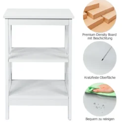 2er Set 3 Ebenen Nachttisch II-förmiger Beistelltisch Nachtschrank Sofatisch Weiß