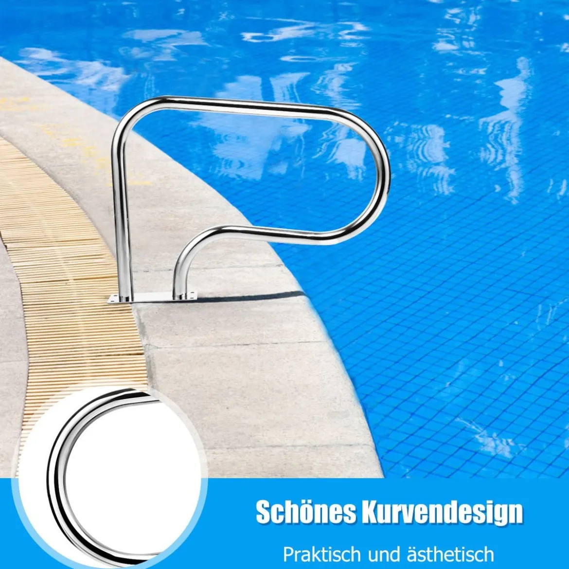 2er Set Edelstahl 304 Pool-Handlauf Schwimmbad Leiter Handlauf Einstiegsleiter mit Bodenplatte