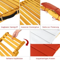 2er Set Ergonomische Holz Sonnenliege mit Auflage & Klappbarer Kopfstütze Gartenliege 190 x 55 x 52 cm
