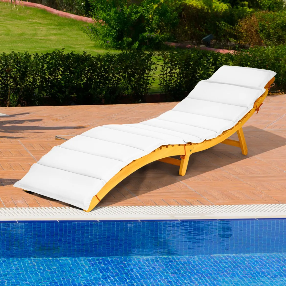 2er Set Ergonomische Holz Sonnenliege mit Auflage & Klappbarer Kopfstütze Gartenliege 190 x 55 x 52 cm