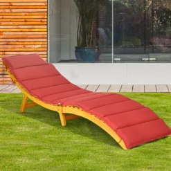 2er Set Ergonomische Holz Sonnenliege mit Auflage & Klappbarer Kopfstütze Gartenliege 190 x 55 x 52 cm