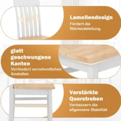 2er-Set Esszimmerstühle armlose Küchenstühle mit ergonomischer Rückenlehnen & vertieftem Sitz Weiß/Natur/Braun