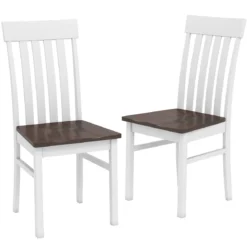 2er-Set Esszimmerstühle armlose Küchenstühle mit ergonomischer Rückenlehnen & vertieftem Sitz Weiß/Natur/Braun