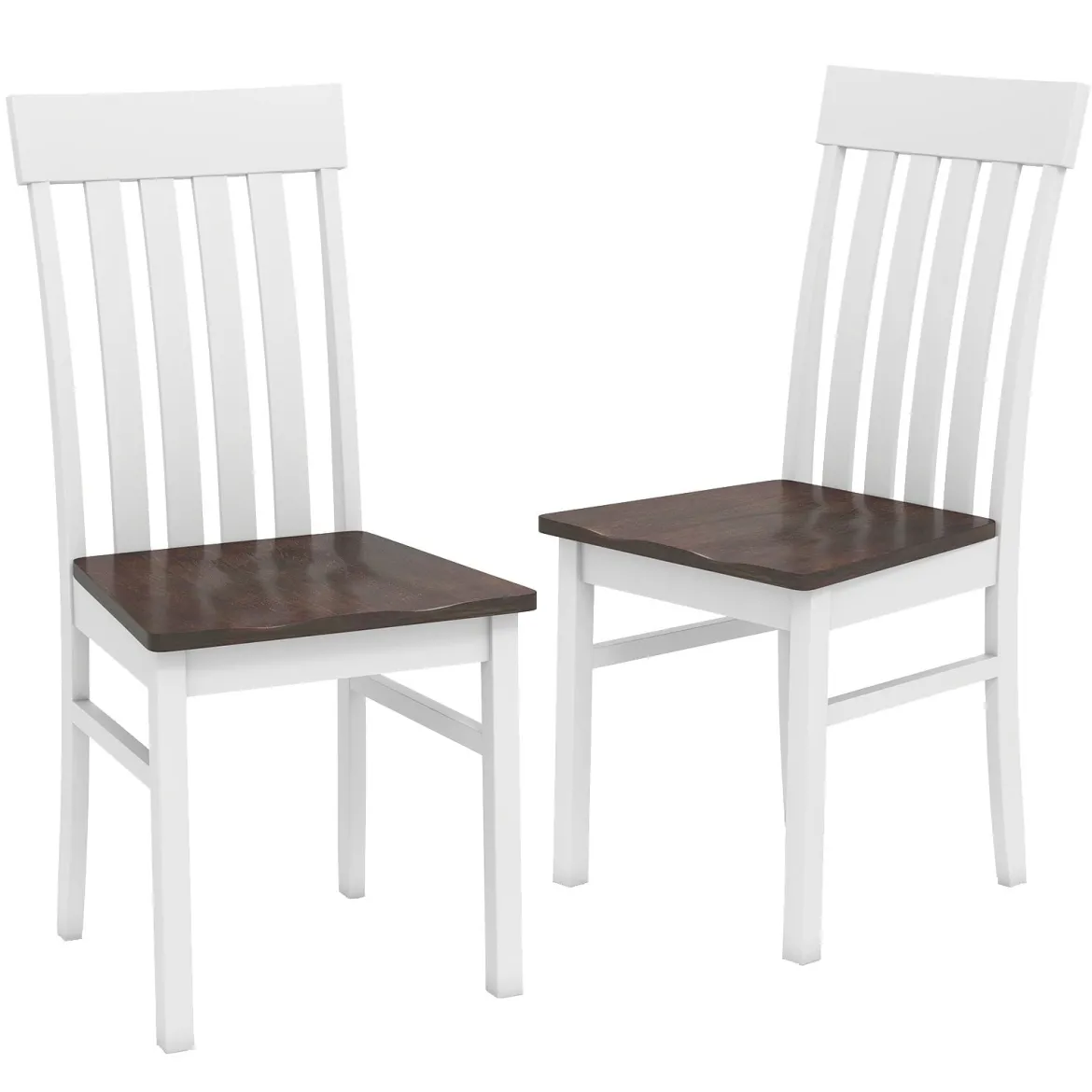 2er-Set Esszimmerstühle armlose Küchenstühle mit ergonomischer Rückenlehnen & vertieftem Sitz Weiß/Natur/Braun
