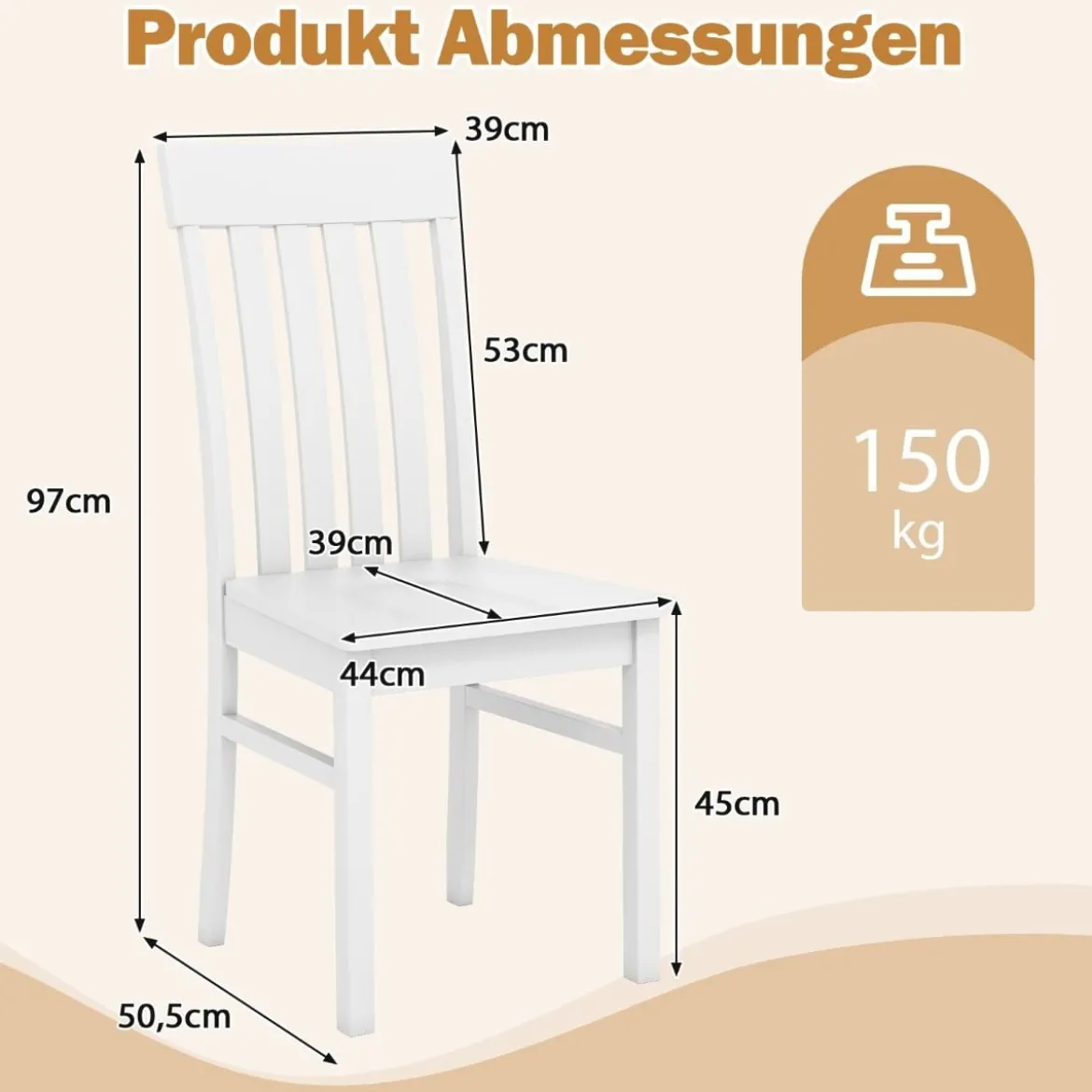 2er-Set Esszimmerstühle armlose Küchenstühle mit ergonomischer Rückenlehnen & vertieftem Sitz Weiß/Natur/Braun