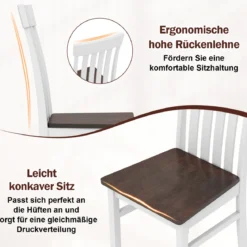 2er-Set Esszimmerstühle armlose Küchenstühle mit ergonomischer Rückenlehnen & vertieftem Sitz Weiß/Natur/Braun