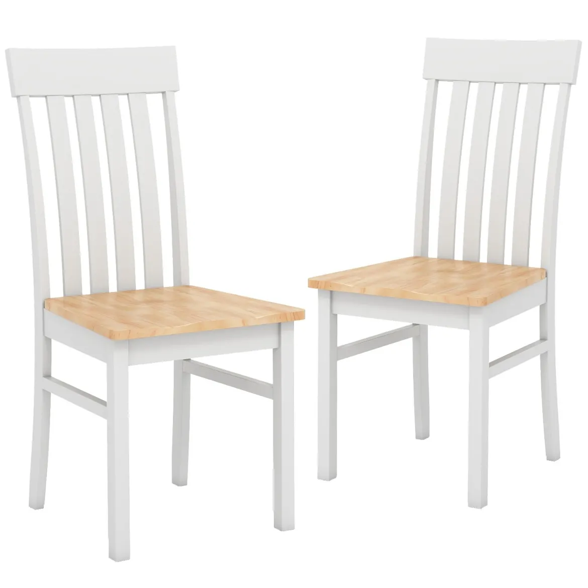 2er-Set Esszimmerstühle armlose Küchenstühle mit ergonomischer Rückenlehnen & vertieftem Sitz Weiß/Natur/Braun
